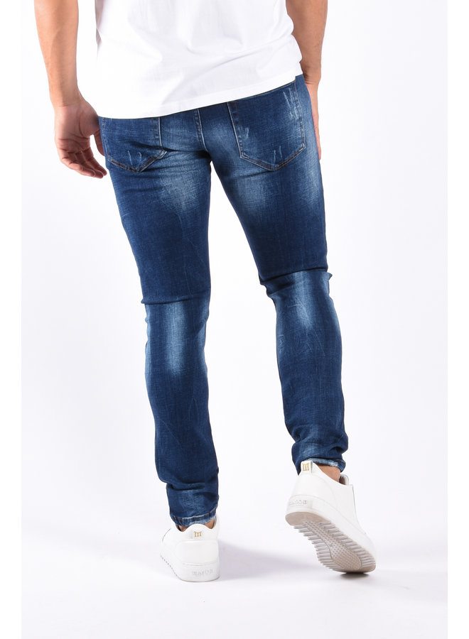 Slim Fit Stretch Jeans “Joshua” Dark Blue  Yellow / Blue Splashes