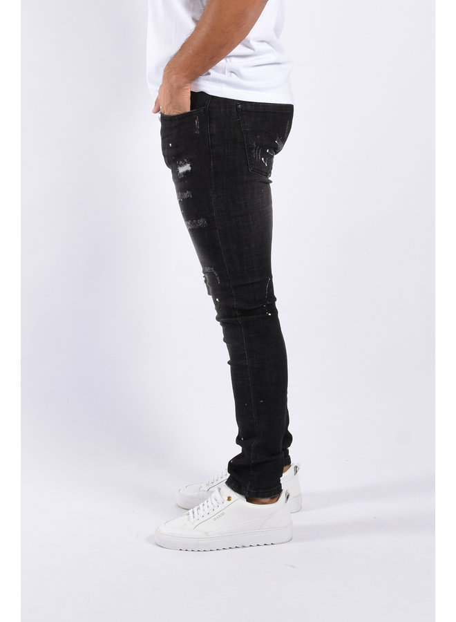 Slim Fit Stretch Jeans “Clint” Black - White Splashes