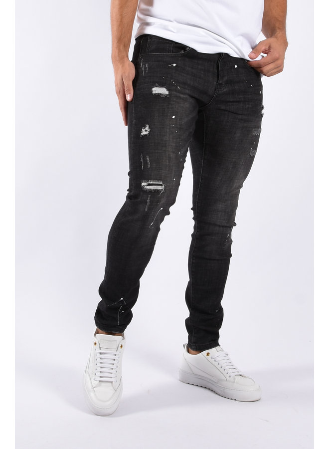 Slim Fit Stretch Jeans “Clint” Black - White Splashes