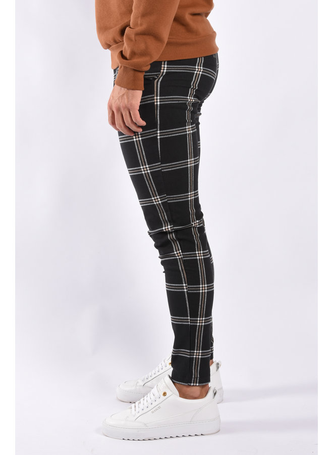 Stretch Pantalon “Miro” Checkered Black / Beige