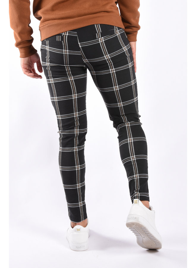 Stretch Pantalon “Miro” Checkered Black / Beige