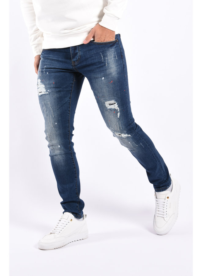 Slim Fit Stretch Jeans “Frank” Blue Washed/Splashed