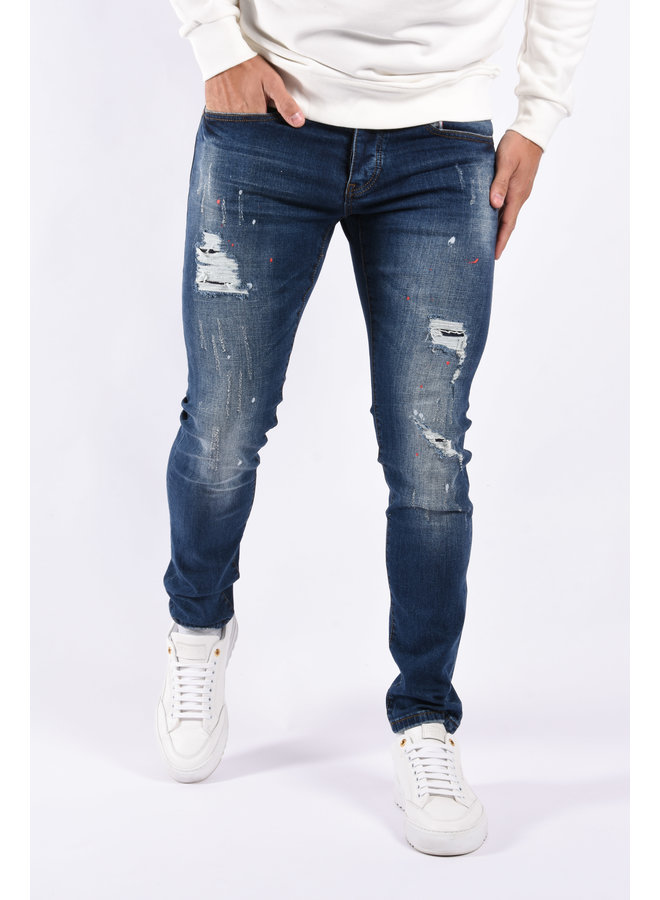 Slim Fit Stretch Jeans “Frank” Blue Washed/Splashed