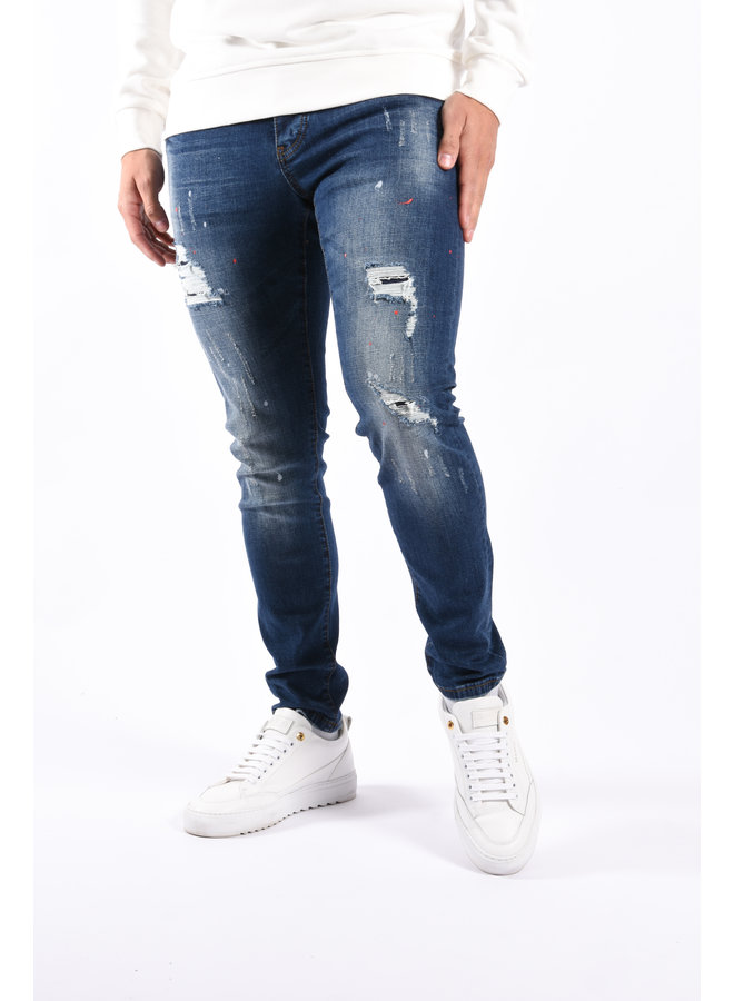 Slim Fit Stretch Jeans “Frank” Blue Washed/Splashed