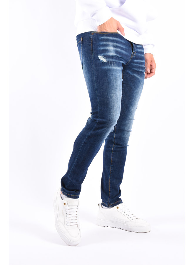 Slim Fit Stretch Jeans “Bobbi” Basic Blue Slightly Distressed