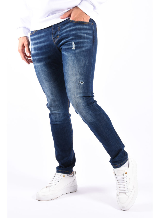 Slim Fit Stretch Jeans “Bobbi” Basic Blue Slightly Distressed