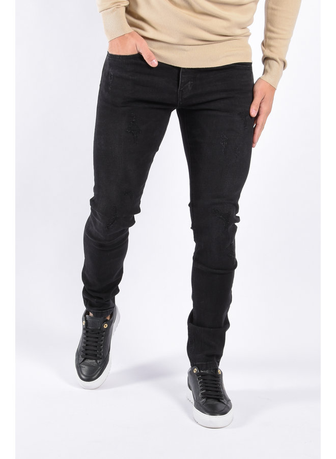 Slim Fit Stretch Jeans “Bobbi” Basic Black Slightly Distressed