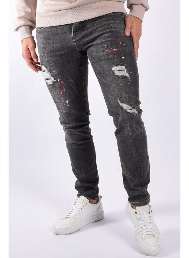 Slim Fit Stretch Jeans "Otis" Dark Grey Splashed / Washed