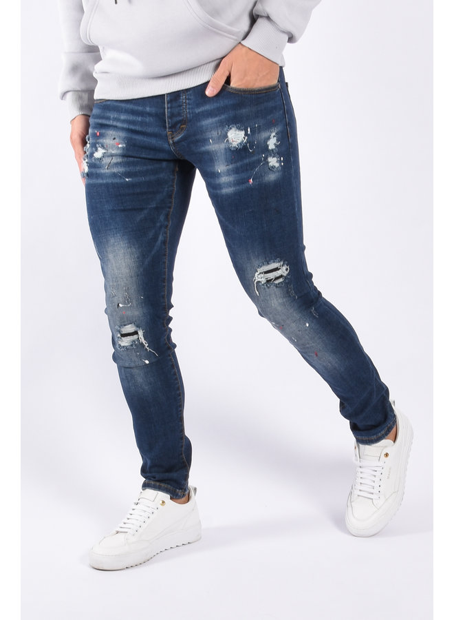 Slim Fit Stretch Jeans "Otis" Blue Splashed / Washed