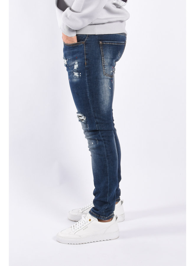 Slim Fit Stretch Jeans "Otis" Blue Splashed / Washed