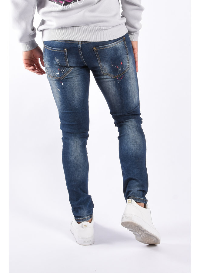 Slim Fit Stretch Jeans "Otis" Blue Splashed / Washed