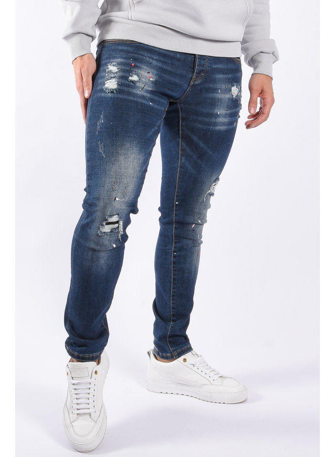 Slim Fit Stretch Jeans "Otis" Blue Splashed / Washed