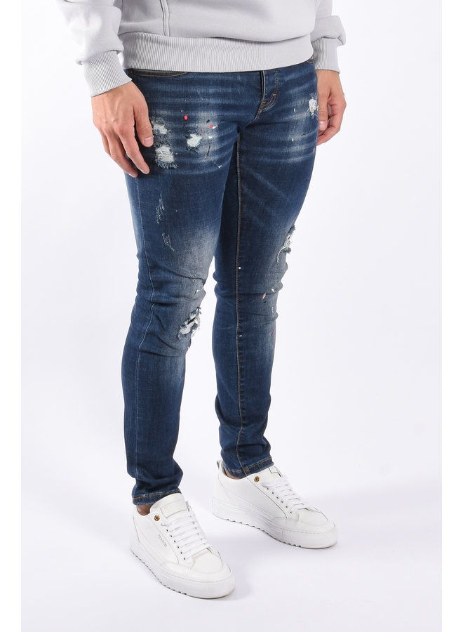 Slim Fit Stretch Jeans "Otis" Blue Splashed / Washed