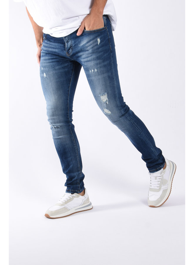 Slim Fit Stretch Jeans “Lazlo” Blue Washed Slightly Distressed