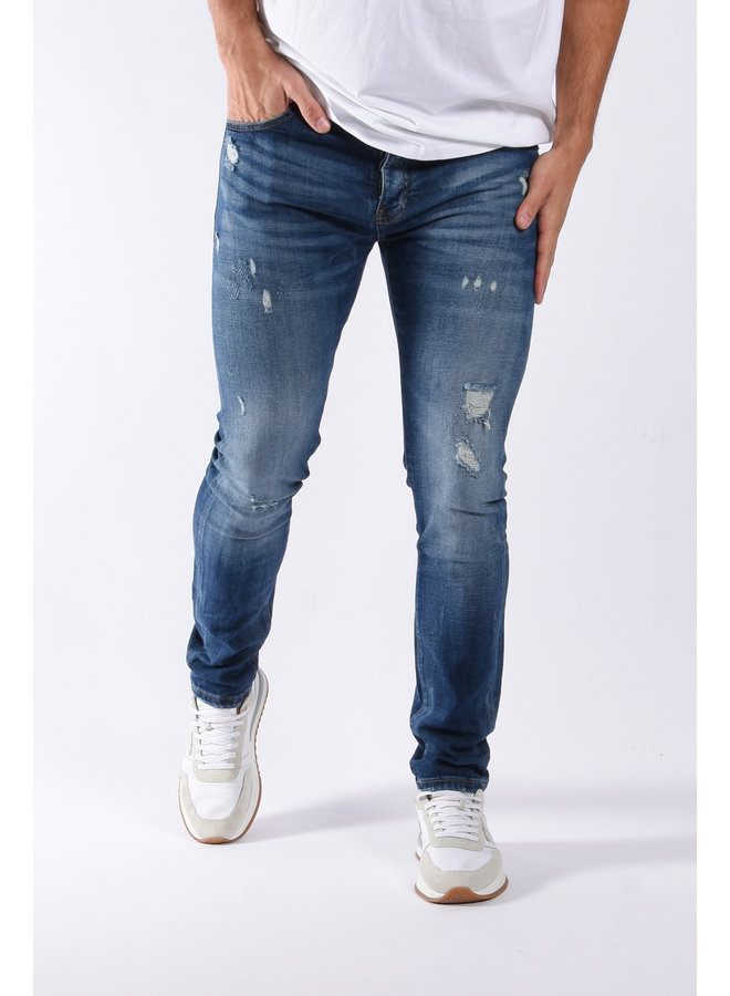 Slim Fit Stretch Jeans “Lazlo” Blue Washed Slightly Distressed