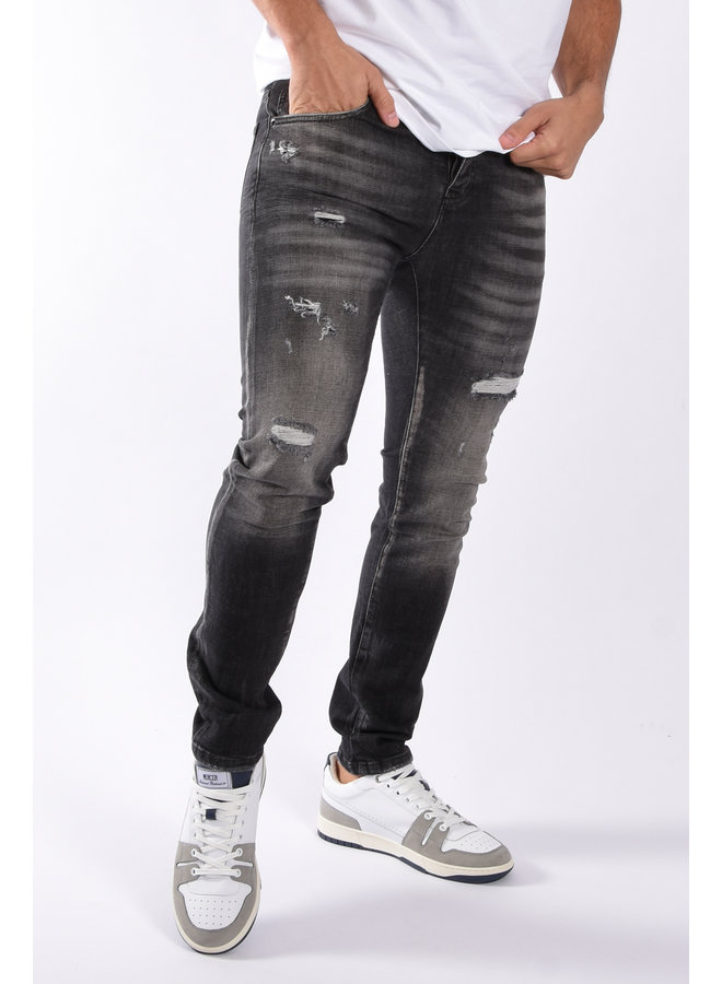 Slim Fit Stretch Jeans “Lazlo” Dark Grey Distressed