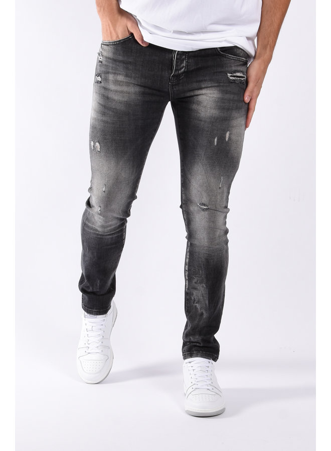 Slim Fit Stretch Jeans “Kye” Dark Grey Distressed