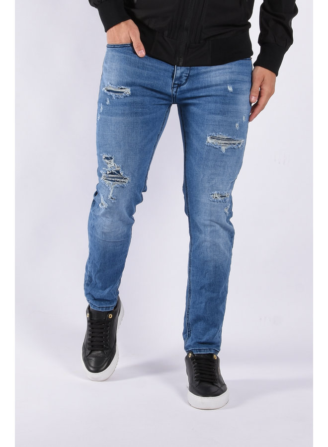 Skinny Fit Stretch Jeans “Dario” Distressed Light Blue