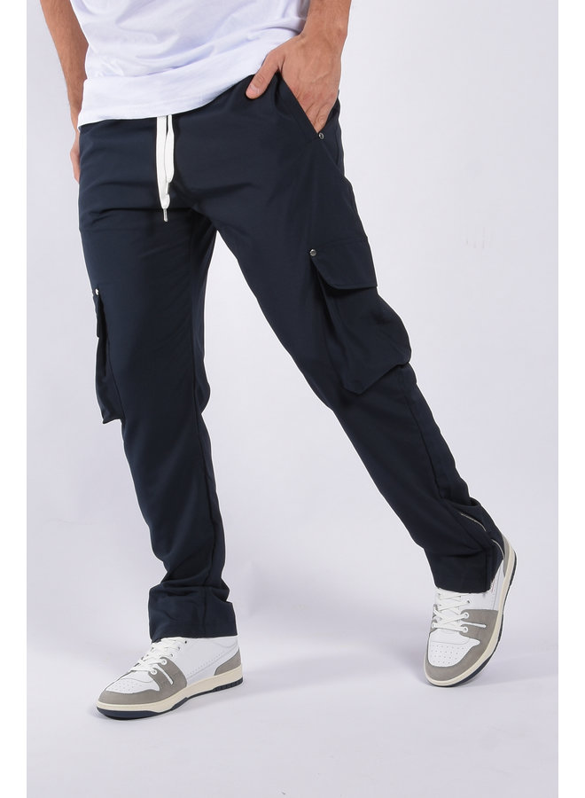 Cargo Pants Zipped Straight Leg Navy Blue