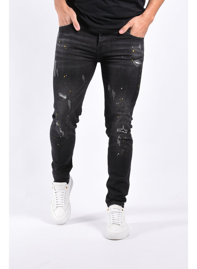 Slim Fit Stretch Jeans “Ero” Black Washed / Splashed