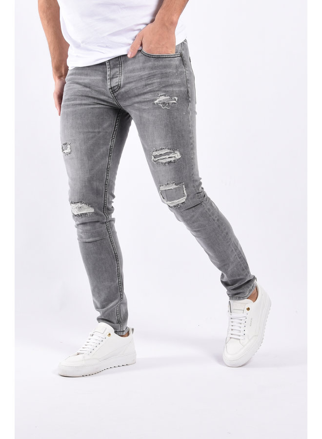 Slim Fit Stretch Jeans “Ero” Grey Washed / Distressed