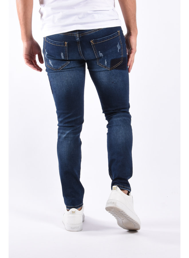 Slim Fit Stretch Jeans “Ero” Dark Blue Distressed