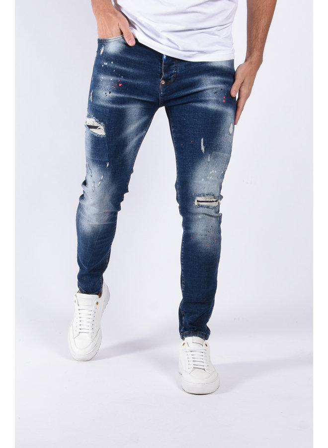 Slim Fit Stretch Jeans “Lloyd” Blue Washed / Splashed
