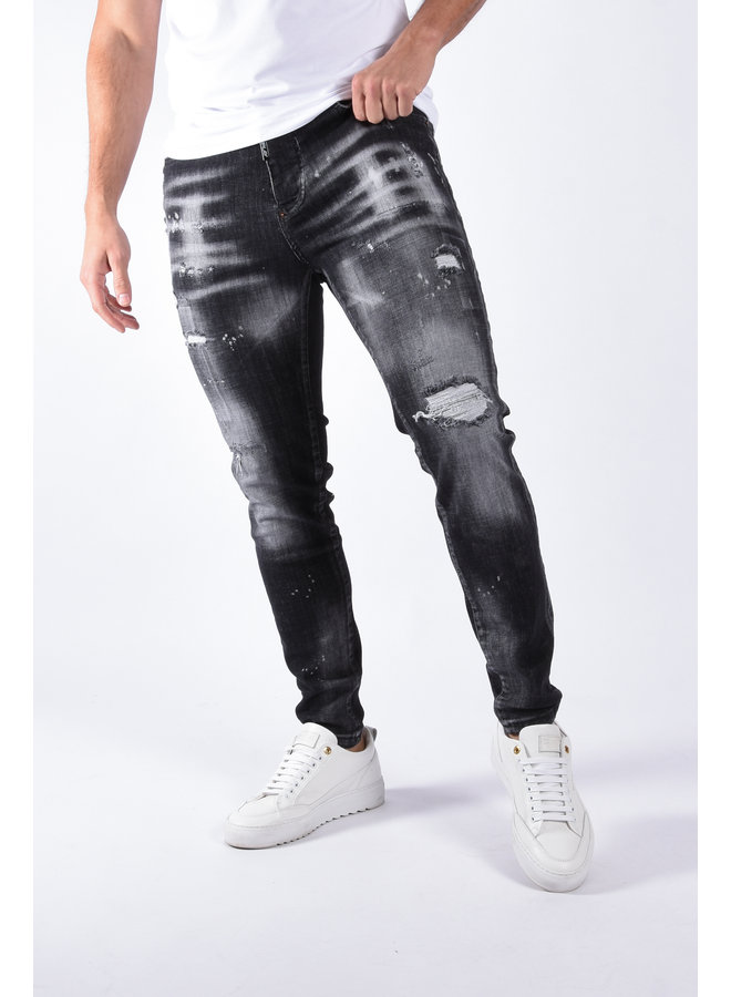 Slim Fit Stretch Jeans “Lloyd” Dark Grey  Washed / Splashed