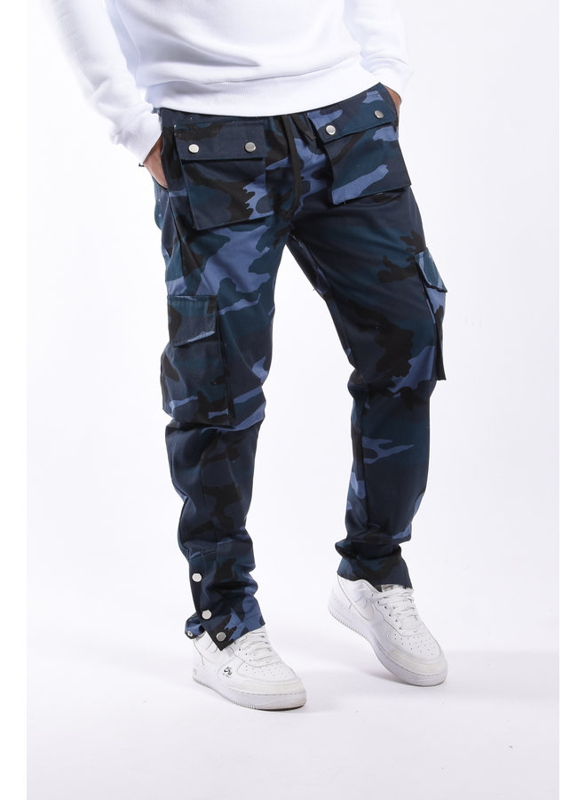 Cargo Pants Straight Fit Camo Navy Blue