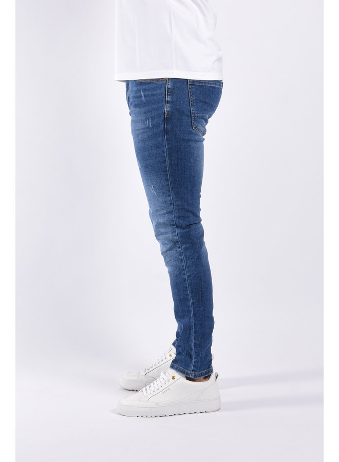 Skinny Fit Stretch Jeans Basic Blue Slightly Distressed