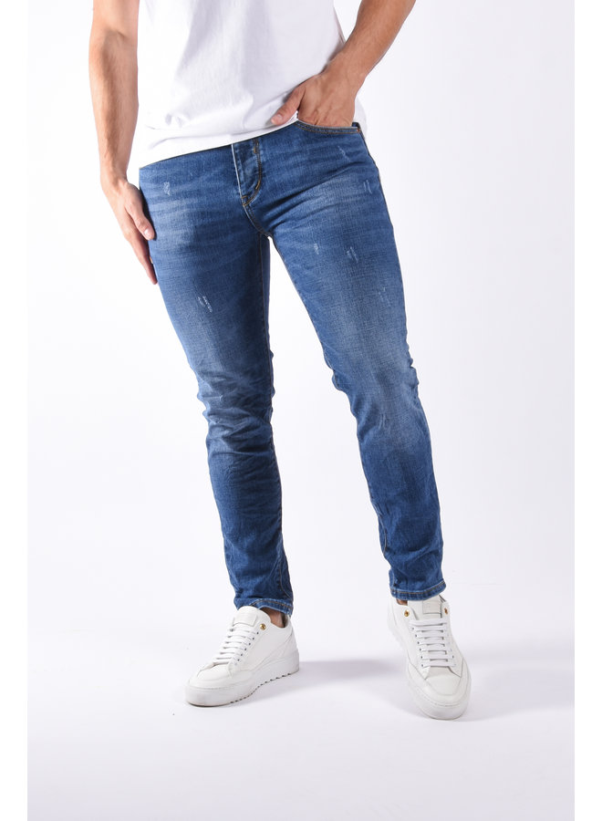 Skinny Fit Stretch Jeans Basic Blue Slightly Distressed