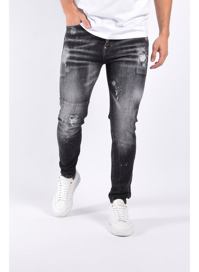 Slim Fit Stretch Jeans "Masterpiece Series" Dark Grey Washed/ Splashed