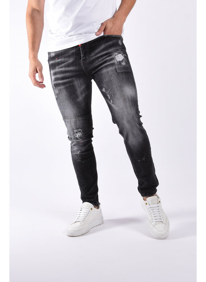 Slim Fit Stretch Jeans "Masterpiece Series" Dark Grey Washed/ Splashed