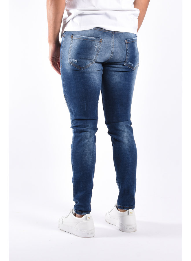 Slim Fit Stretch Jeans "Dani" Blue Splashed / Patched