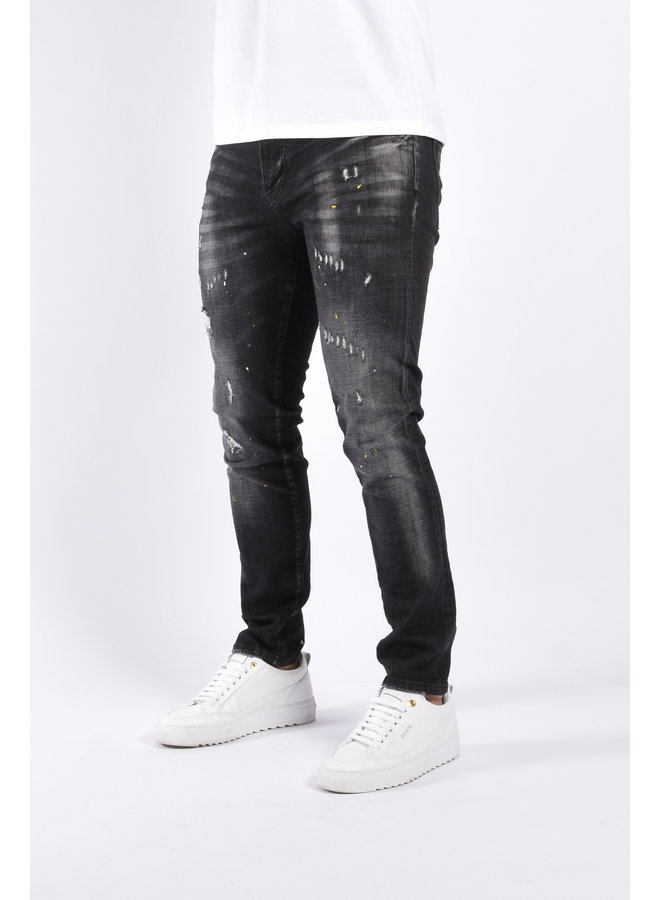 Slim Fit Stretch Jeans "Collin" Black Washed / Splashed