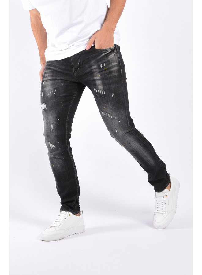 Slim Fit Stretch Jeans "Collin" Black Washed / Splashed