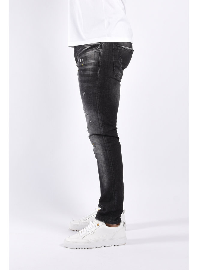 Slim Fit Stretch Jeans "Collin" Black Washed / Splashed