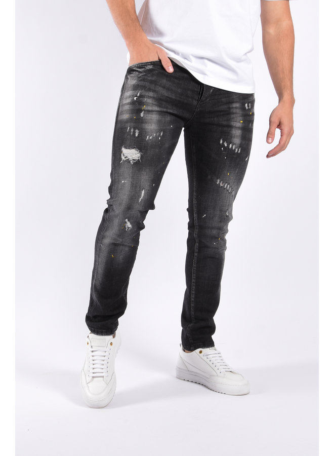 Slim Fit Stretch Jeans "Collin" Black Washed / Splashed