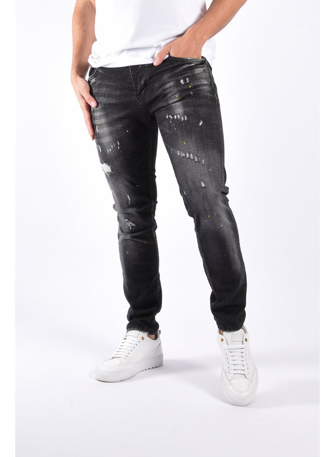 Slim Fit Stretch Jeans "Collin" Black Washed / Splashed