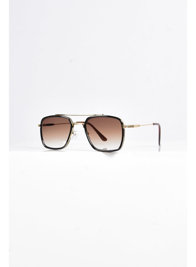 Premium Black/ Gold Aviator Sunglasses Brown Tint