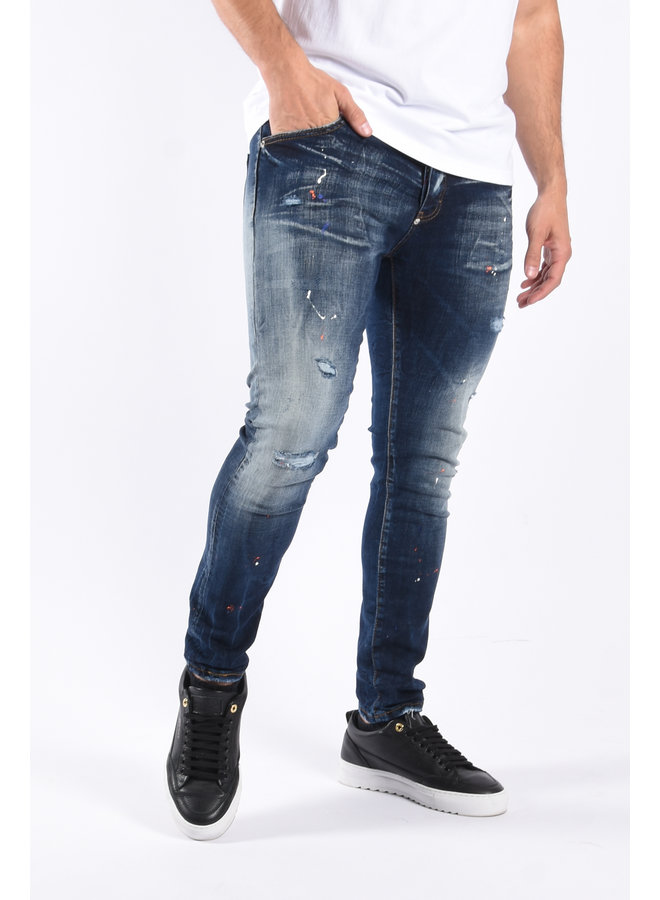 Slim Fit Stretch Jeans "Tim" Blue Washed / Splashed