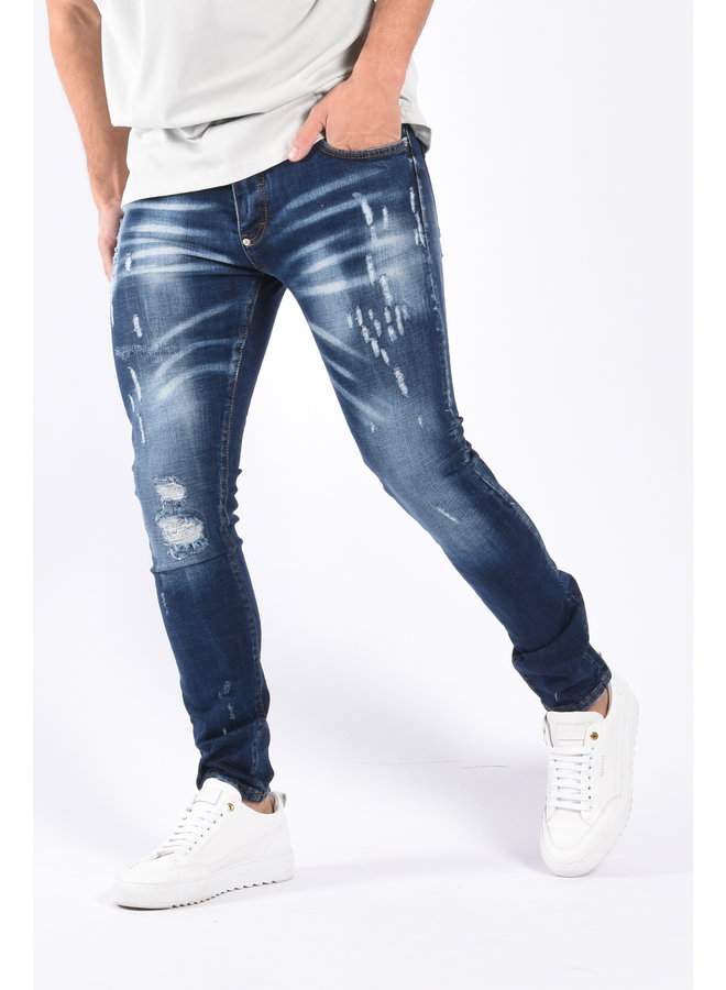 Slim Fit Stretch Jeans "Tim" Blue Distressed