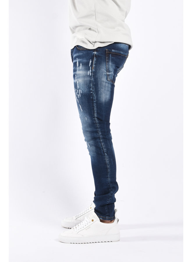 Slim Fit Stretch Jeans "Tim" Blue Distressed