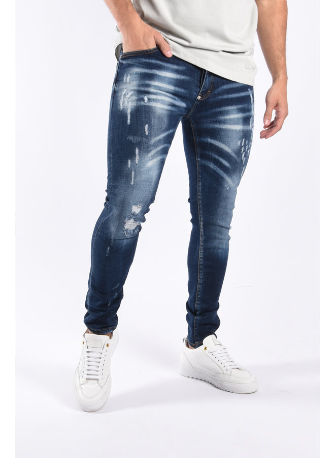 Slim Fit Stretch Jeans "Tim" Blue Distressed