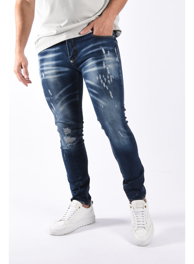 Slim Fit Stretch Jeans "Tim" Blue Distressed