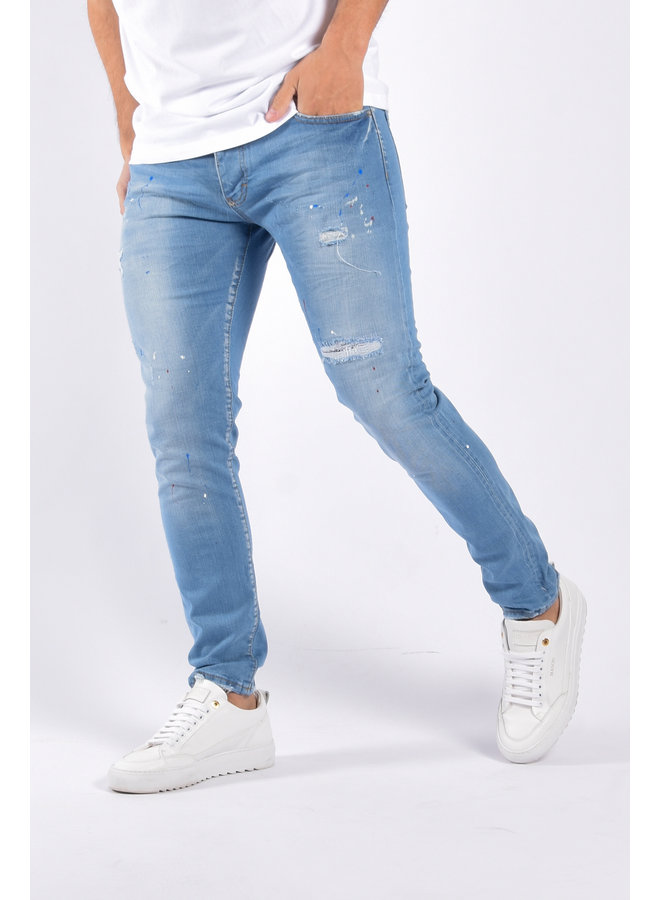 Slim Fit Stretch Jeans "Tim" Light Blue Washed / Splashed