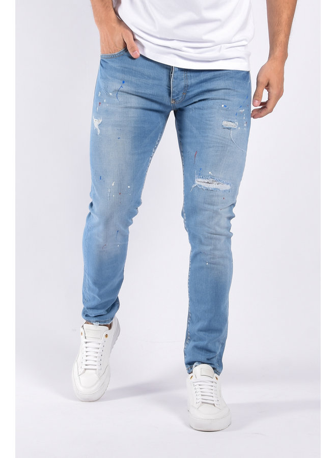 Slim Fit Stretch Jeans "Tim" Light Blue Washed / Splashed