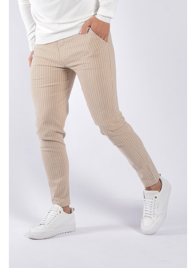 Stretch Pantalon “Gio” Striped Beige