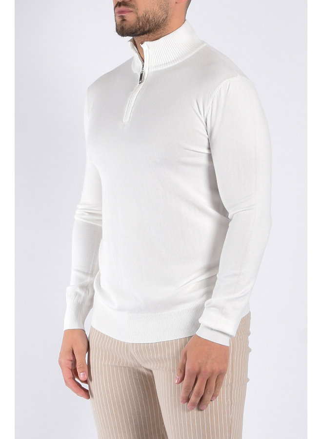 Premium Knitted Half Zipped Sweater  “Vito” White