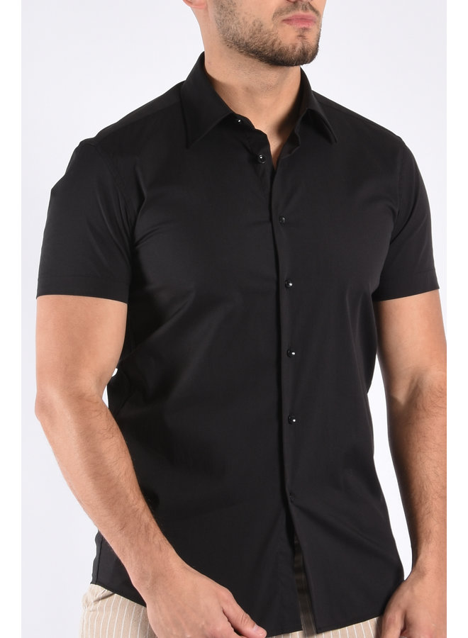 Short Sleeve Slim Fit Stretch Blouse Black